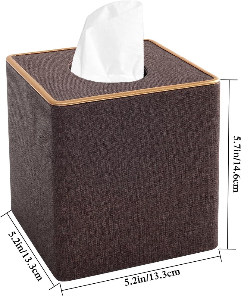 XNONE Tissue Box Cover Square Tissue Box Holder PU Leather Facial Organizer with Magnetic Bottom,Decorative Napkin Caddy for Vanity Dresser Night Stand Table Countertop Home Office Car,Coffee - Image 3